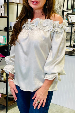 Rapunzel Off-The-Shoulder Metallic Blouse