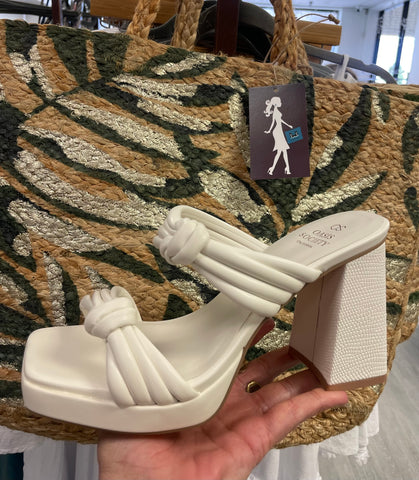 The Faith White | Knotted Band Platform Snake-Print Heel