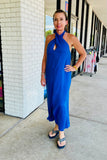 FINAL SALE Open Back Twist Halter Maxi Dress - Cobalt