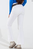 The Q2 Skinny Flare Jeans With Double Button Detail- Cream