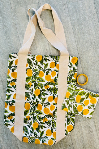 Block Printed Canvas Bag - Lemon Groves