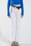 The Q2 Skinny Flare Jeans With Double Button Detail- Cream