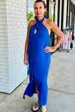 FINAL SALE Open Back Twist Halter Maxi Dress - Cobalt