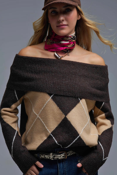 The Q2 Diamond Cozy Off Shoulder Sweater