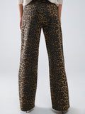 The Q2 Leopard Print Straight Leg Pants- Brown