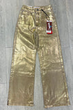 Q2 Gold Wide Leg Jeans with Metallic Glow - Beige