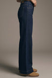 Q2 Wide Leg High Waisted Pants with Contrast Stitching- Blue
