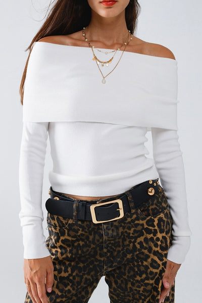 The Q2 Fine Knit Boat Neck Sweater- Cream