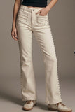 The Q2 Flare Leg Jeans with Stud Detail- Cream