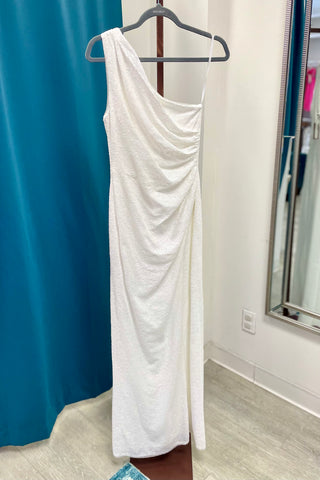 Aqua Sequined One Shoulder Gown - White