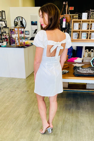 Solange Ruched Tie Back Mini Dress - Ivory