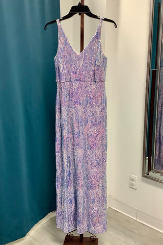 NW Nightway Petites Sequined Gown - Blue/Champagne Multi