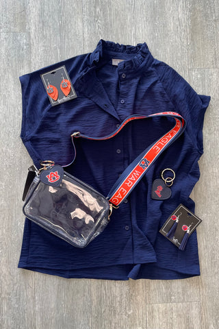 Lila Button Down Short Sleeve Game Day Top