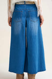 The Q2 Extra Wide Leg Denim Skort with Front Pleat- Blue