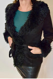 Long Sleeve Faux Fur Detailed Suede Jacket- Black