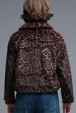 The Q2 Cropped Button up Faux Fur Jacket in Leopard Print-Brown