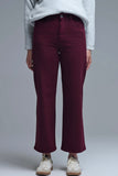 The Q2 Cropped Wide Leg Jeans- Burgundy