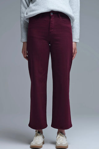 The Q2 Cropped Wide Leg Jeans- Burgundy