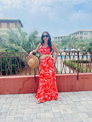 Sweet Chili Solita Halter Maxi Dress - Red & White