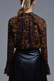 The Q2 Leopard Print Chiffon Blouse with Ruffle Detail - Brown