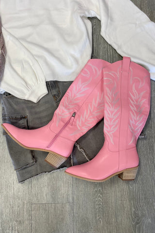 Inlay Tall Western Boot  - Hot Pink