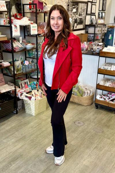 Italian Vegan Perfecto Faux Suede Moto Jacket - Red