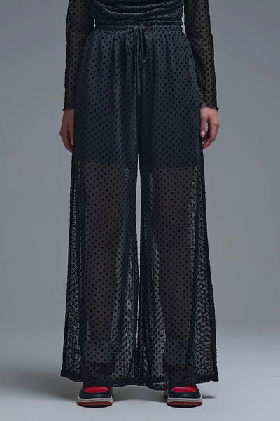The Q2 Sheer Polka Dot Pants- Black