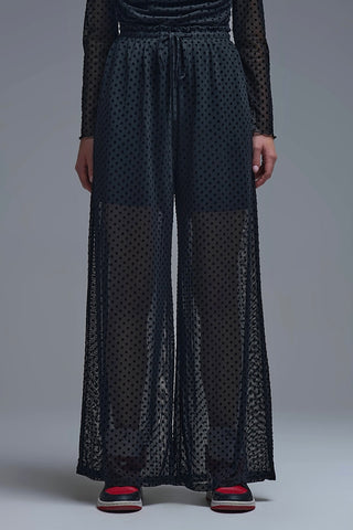 The Q2 Sheer Polka Dot Pants- Black