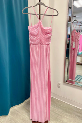 Amanda Uprichard Jelisa Pleated Halter Evening Gown - Pink Lotus