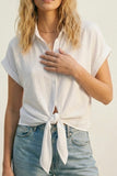 The Q2 Woven Short Sleeve Top- White