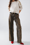 The Q2 Leopard Print Straight Leg Pants- Brown