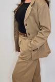 Structured Shoulder Fit & Flare Blazer- Taupe