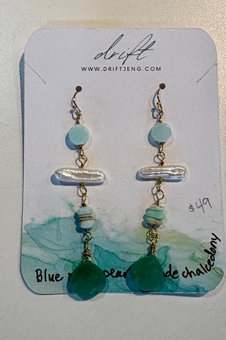 Drift by JenG Earrings: Blue Opal, Pearl, & Jade Chalcedony