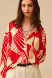 The Q2 Abstract Red Polo Button Up Shirt