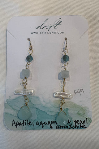 Drift by JenG Earrings: Apatite/Aquamarine/Pearl/Amazonite