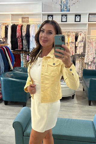 The Q2 Denim Jacket with Front Button- Yellow