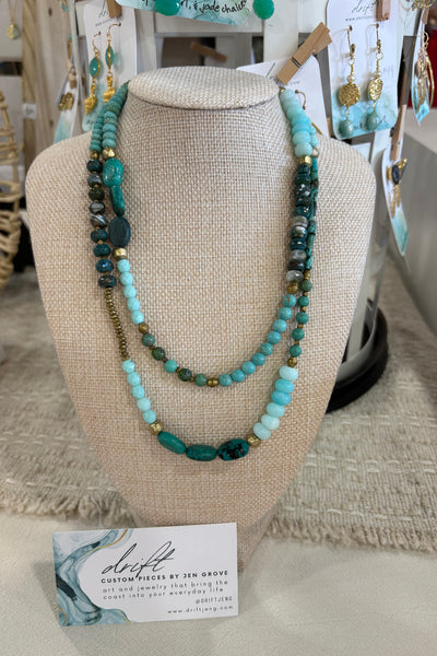 Drift by JenG Necklace: African Turquoise/Amazonite/Brass - Double Wrap