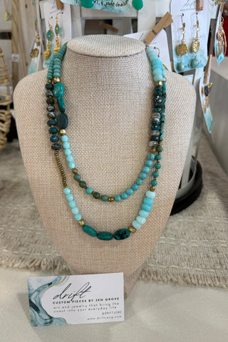 Drift by JenG Necklace: African Turquoise/Amazonite/Brass - Double Wrap
