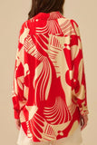 The Q2 Abstract Red Polo Button Up Shirt