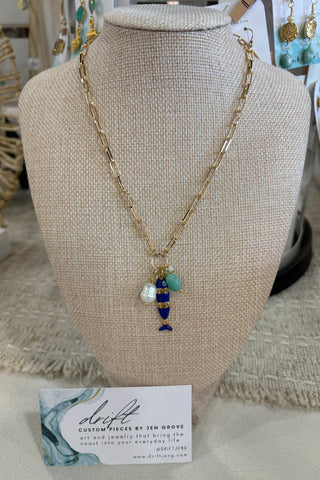 Drift by JenG Necklace: Pearl/Amazonite/Moonstone 14k