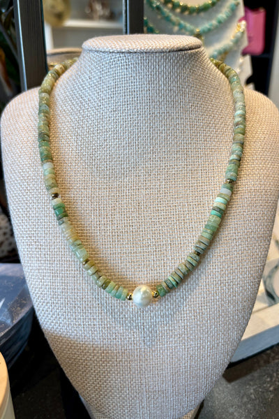 Drift by JenG Necklace: Chrysoprase & Freshwater Pearl