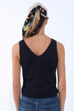 Q2 Knit V-Neck Tank Top with Scalloped Edges