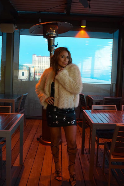 Daisy Sequin Leather Mini Skirt