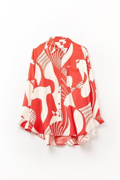 The Q2 Abstract Red Polo Button Up Shirt