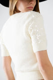 The Q2 Short Sleeve Sequin Sweater - Cream