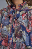 The Q2 Boho-Chic Printed Ruffle Blouse with Metallic Palm Print-Navy