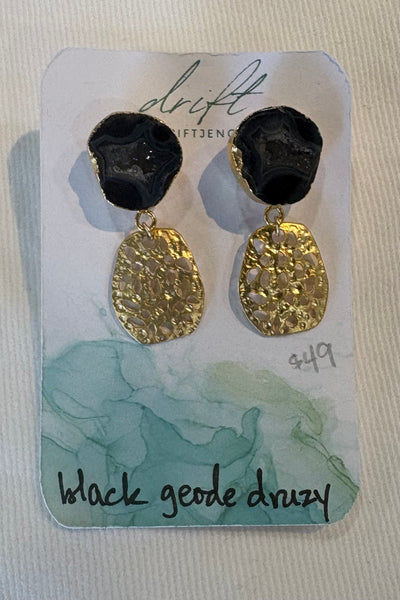 Drift by JenG Earrings: Black Geode Druzy