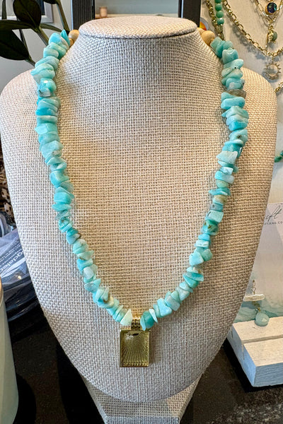 Drift by JenG Necklace: Amazonite, Wood, & Brass
