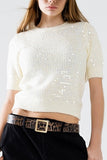 The Q2 Short Sleeve Sequin Sweater - Cream
