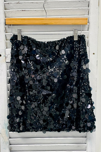 Q2 Big Sequin Mini Skirt - Black